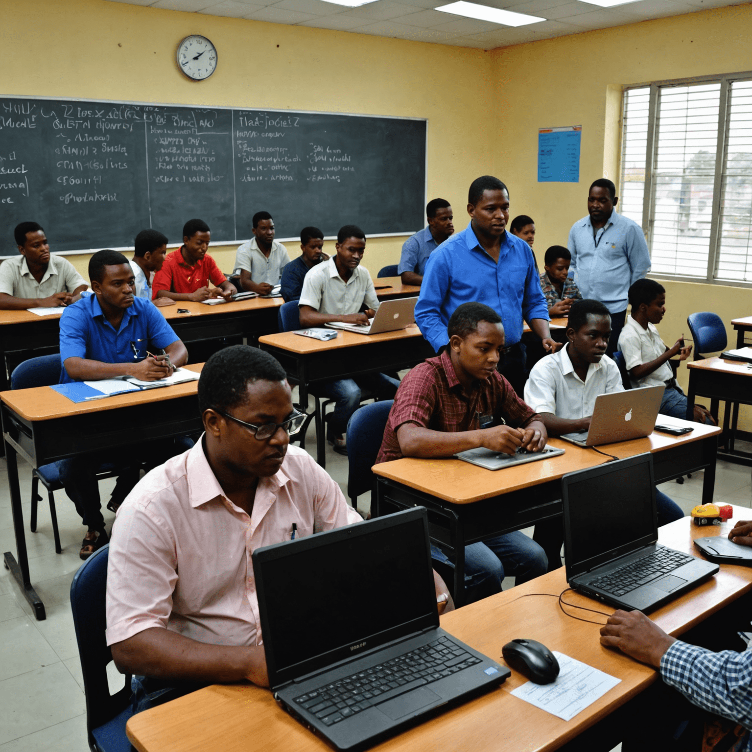 Vertex IT Services staff members teaching basic IT skills to underprivileged community members in a classroom setting